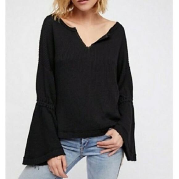 Free People Dahlia Bell Sleeve Thermal in Black - Picture 1 of 5